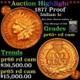 Proof ***Auction Highlight*** 1877 Proof Indian Cent 1c Graded Gem+ Proof Rd Cam By USCG (fc)