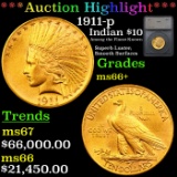 ***Auction Highlight*** 1911-p Gold Indian Eagle $10 Graded ms66+ By SEGS (fc)