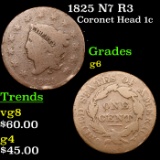 1825 N7 R3 Coronet Head Large Cent 1c Grades g+