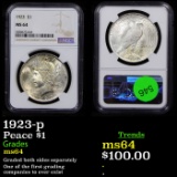 1923-p Peace Dollar $1 Graded ms64 BY NGC