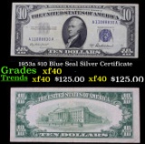 1953a $10 Blue Seal Silver Certificate Grades xf