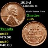 1916-d Lincoln Cent 1c Grades Choice AU