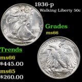 1936-p Walking Liberty Half Dollar 50c Grades GEM+ Unc