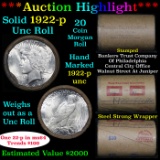 ***Auction Highlight*** Full solid date 1922-p Unc Peace silver dollar roll, 20 coins (fc)