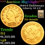 ***Auction Highlight*** 1844-d Dahlonega Gold Liberty Quarter Eagle $2 1/2 Graded f12 details By SEG