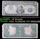 1899 $5 Dollar Large Size Silver Certificate Oncpapa Indian Chief Grades vf details