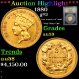 ***Auction Highlight*** 1880 Three Dollar Gold 3 Graded Choice AU/BU Slider BY USCG (fc)
