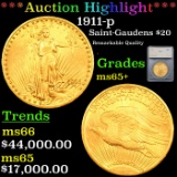 ***Auction Highlight*** 1911-p St. Guadens Gold $20 Graded ms65+ By SEGS (fc)