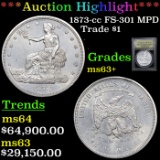 *HIGHLIGHT OF ENTIRE AUCTION** 1873-cc FS-301 MPD Trade Dollar $1 Graded Select+ Unc By USCG (fc)