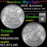 ***Auction Highlight*** 1874 Arrows Seated Half Dollar 50c Graded ms65+ By SEGS (fc)