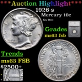 ***Auction Highlight*** 1926-s Mercury Dime 10c Graded ms63 fsb By SEGS (fc)