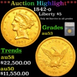 ***Auction Highlight*** 1842-o Gold Liberty Half Eagle $5 Graded au53 By SEGS (fc)