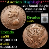 ***Auction Highlight*** 1791 Small Eagle Washington cent 1c Graded au55 By SEGS (fc)