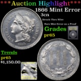 Proof ***Auction Highlight*** 1866 Mint Error Three Cent Copper Nickel 3cn Graded GEM Proof By USCG