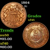 1864 Two Cent Piece 2c Grades xf+