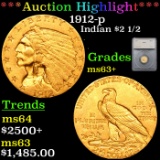 ***Auction Highlight*** 1912-p Gold Indian Quarter Eagle $2 1/2 Graded ms63+ By SEGS (fc)