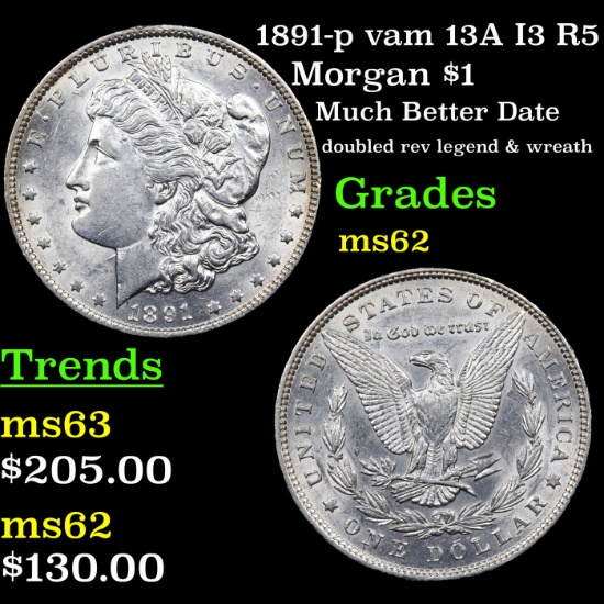1891-p vam 13A I3 R5 Morgan Dollar $1 Grades Select Unc
