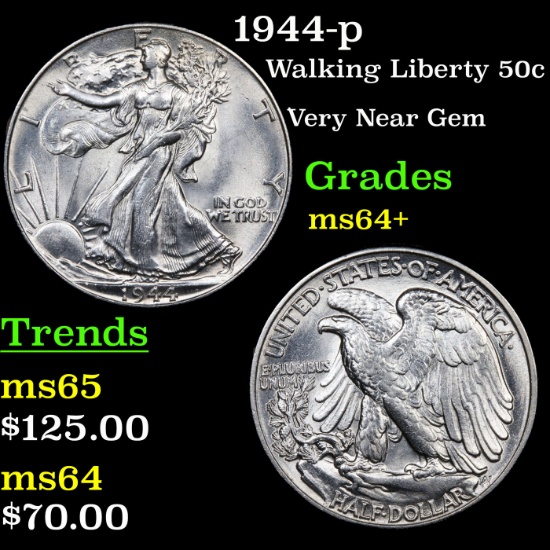 1944-p Walking Liberty Half Dollar 50c Grades Choice+ Unc