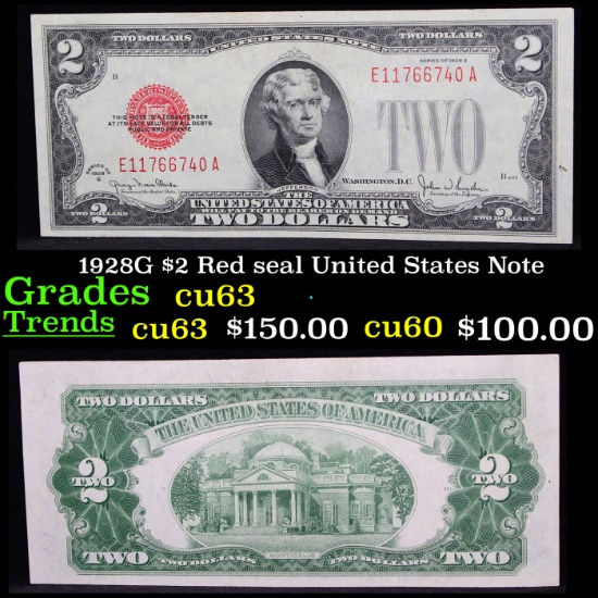1928G $2 Red seal United States Note Grades Select CU