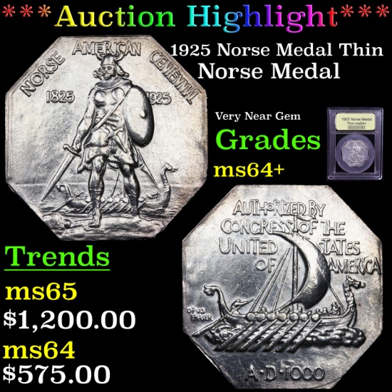 ***Auction Highlight*** 1925 Norse Medal Thin Graded Choice+ Unc By USCG (fc)