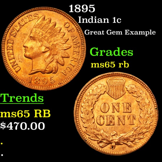 1895 Indian Cent 1c Grades GEM Unc RB