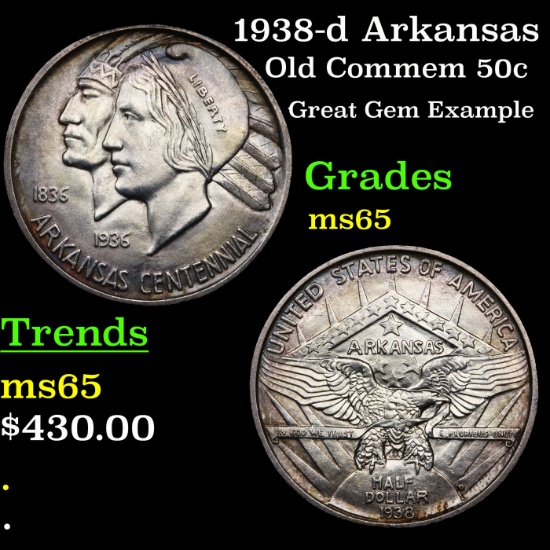 1938-d Arkansas Old Commem Half Dollar 50c Grades GEM Unc