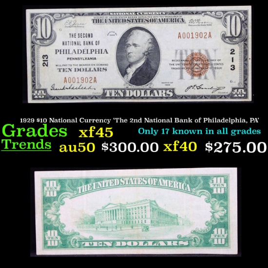 1929 $10 National Currency 'The 2nd National Bank of Philadelphia, PA' Grades xf+