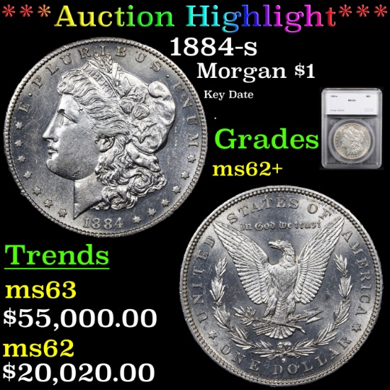 ***Auction Highlight*** 1884-s Morgan Dollar $1 Graded ms62+ By SEGS (fc)