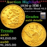 ***Auction Highlight*** 1836-p HM-1 Classic Head Quarter Eagle Gold $2.5 Graded au55 details By SEGS