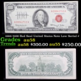 1966 $100 Red Seal United States Note Low Serial # Grades Choice AU/BU Slider