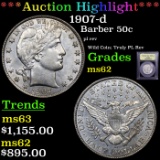 ***Auction Highlight*** 1907-d Barber Half Dollars 50c Graded Select Unc By USCG (fc)