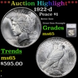 ***Auction Highlight*** 1922-d Peace Dollar $1 Graded ms65 By SEGS (fc)