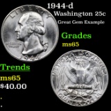 1944-d Washington Quarter 25c Grades GEM Unc