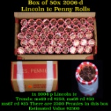 Box of 50 Rolls of 2006-d Gem Unc Lincoln Cents 1c, 50 Coins Each 2500 Coins total