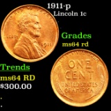 1911-p Lincoln Cent 1c Grades Choice Unc RD