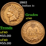 1862 Indian Cent 1c Grades xf