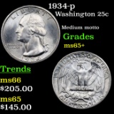 1934-p Washington Quarter 25c Grades GEM+ Unc