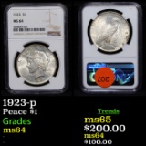 NGC 1923-p Peace Dollar $1 Graded ms64 By NGC