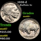 1938-d Buffalo Nickel 5c Grades GEM++ Unc