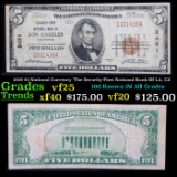 1929 $5 National Currency 'The Security-First Natioanl Bank Of LA, CA' Grades vf+