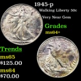 1945-p Walking Liberty Half Dollar 50c Grades Choice+ Unc