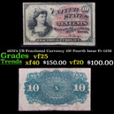 1870's US Fractional Currency 10¢ Fourth Issue Fr-1258 Grades vf+