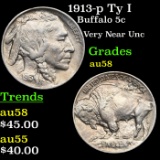 1913-p Ty I Buffalo Nickel 5c Grades Choice AU/BU Slider