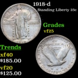 1918-d Standing Liberty Quarter 25c Grades vf+