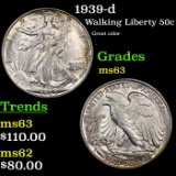 1939-d Walking Liberty Half Dollar 50c Grades Select Unc