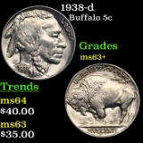 1938-d Buffalo Nickel 5c Grades Select+ Unc