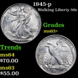1945-p Walking Liberty Half Dollar 50c Grades Select+ Unc