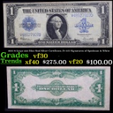 1923 $1 large size Blue Seal Silver Certificate, Fr-237 Signatures of Speelman & White Grades vf++