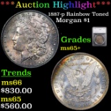 ***Auction Highlight*** 1887-p Rainbow Toned Morgan Dollar $1 Graded ms65+ By SEGS (fc)