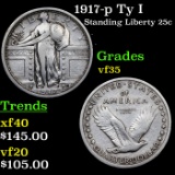 1917-p Ty I Standing Liberty Quarter 25c Grades vf++